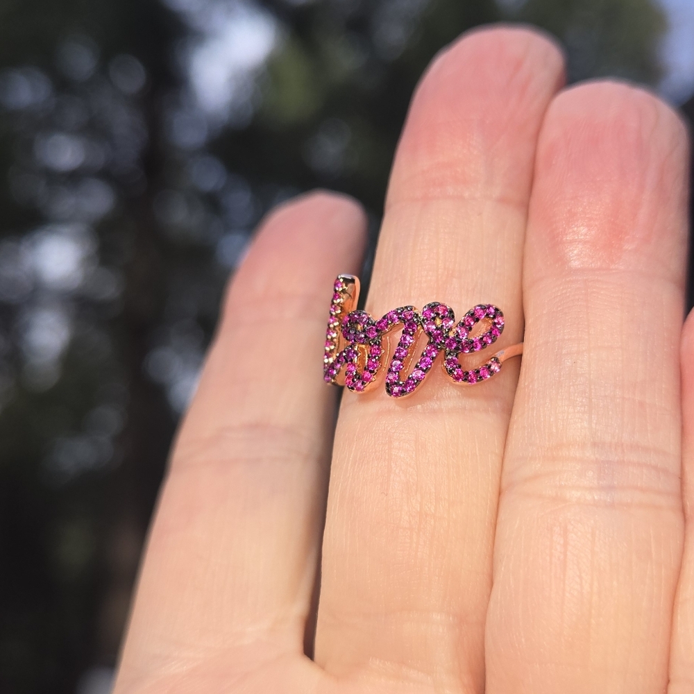 Ruby Sterling & Rose Gold LOVE Ring Sz6 - Picture 4 of 9